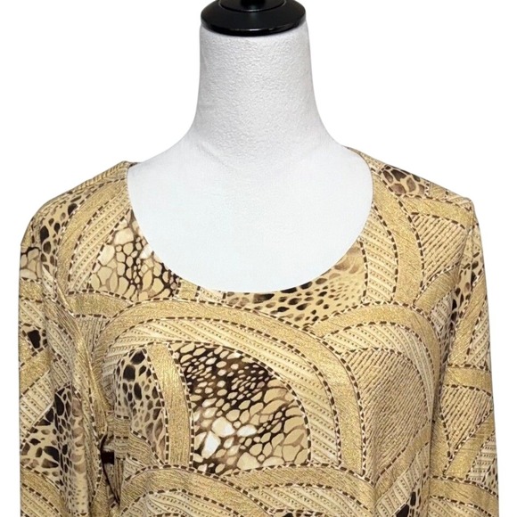 Chico's Tops - Chicos Top Women Size Large 2 Gold Brown Metallic 3/4 Sleeve Stretch Pullover